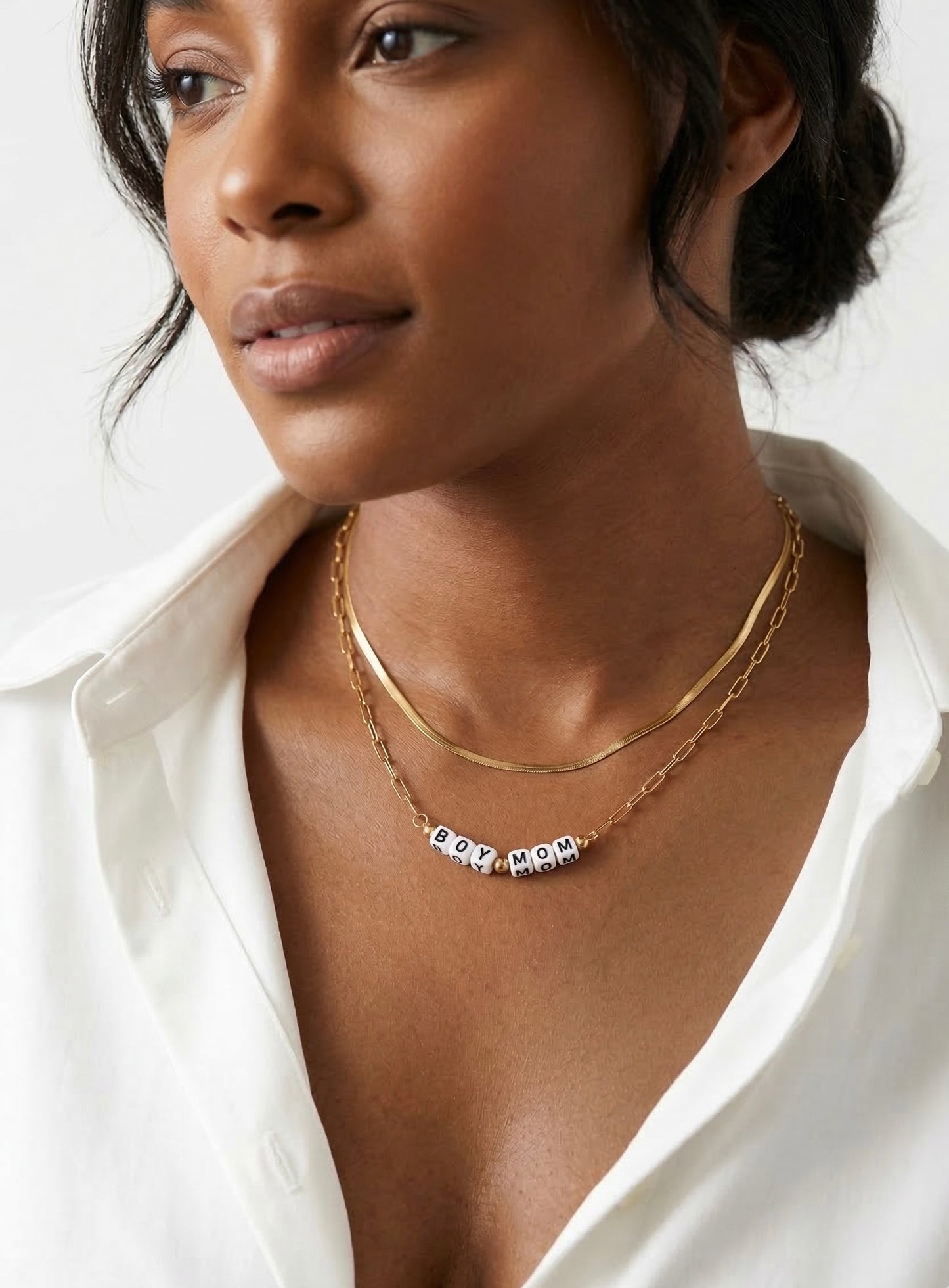 Boy Mom Gold Beaded Necklace | Waterproof Non-Tarnish Layering Necklace