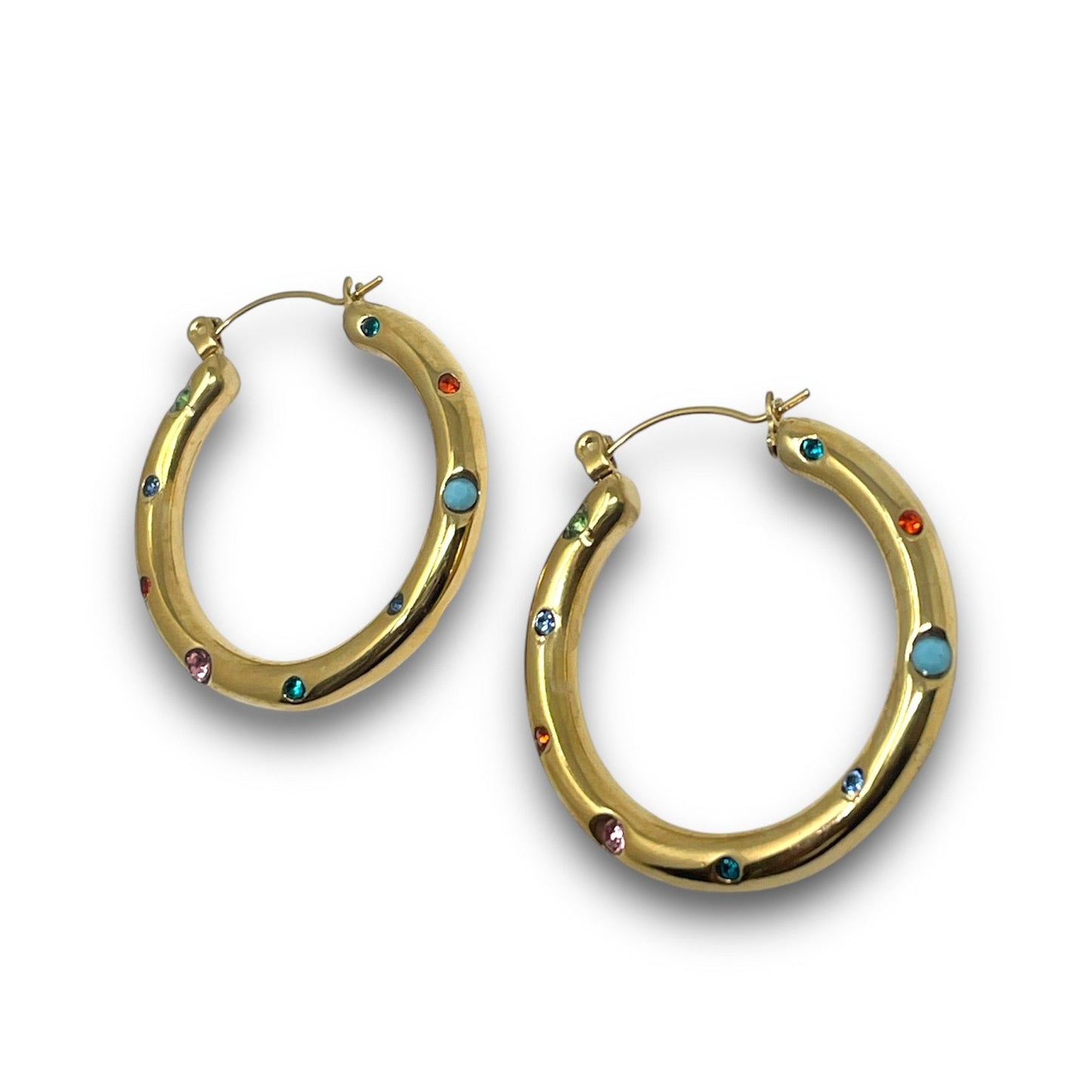 Multicolor Gemstone Gold Hoops