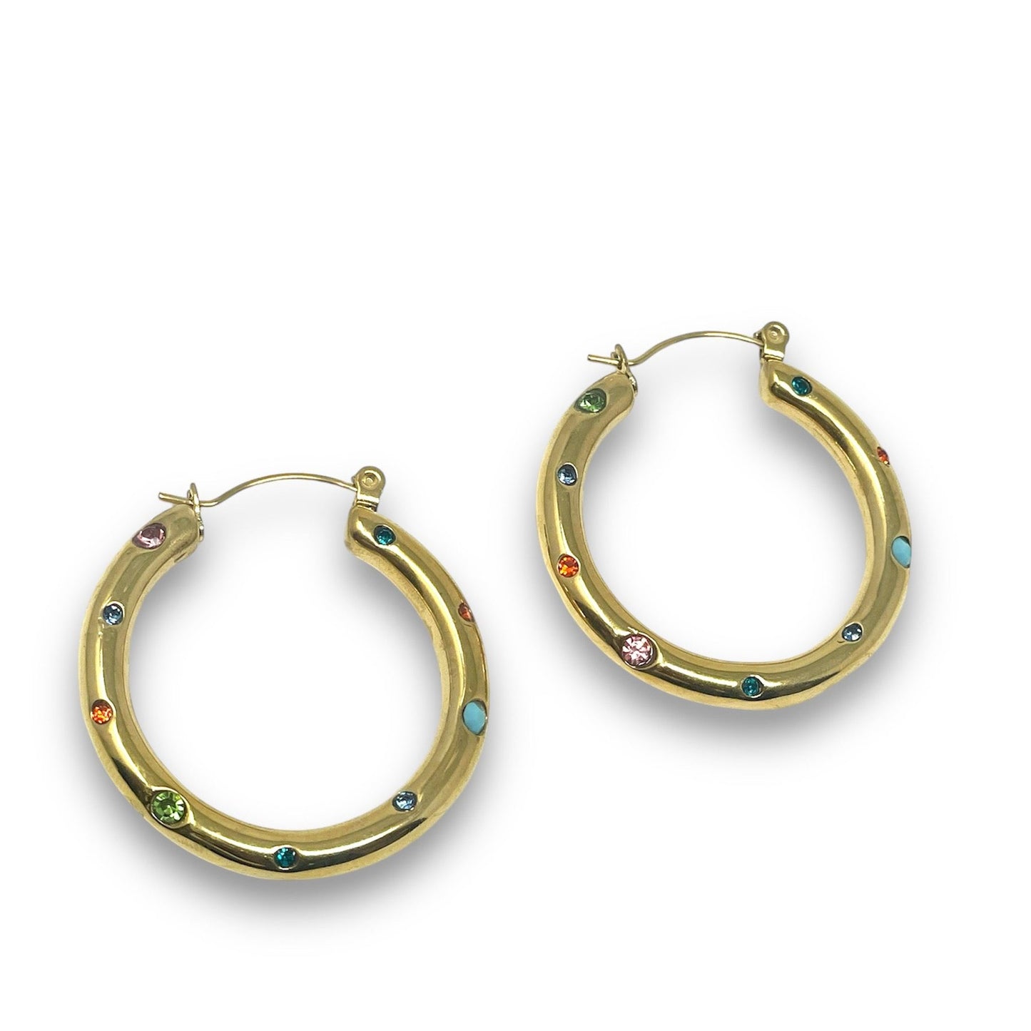 Multicolor Gemstone Gold Hoops