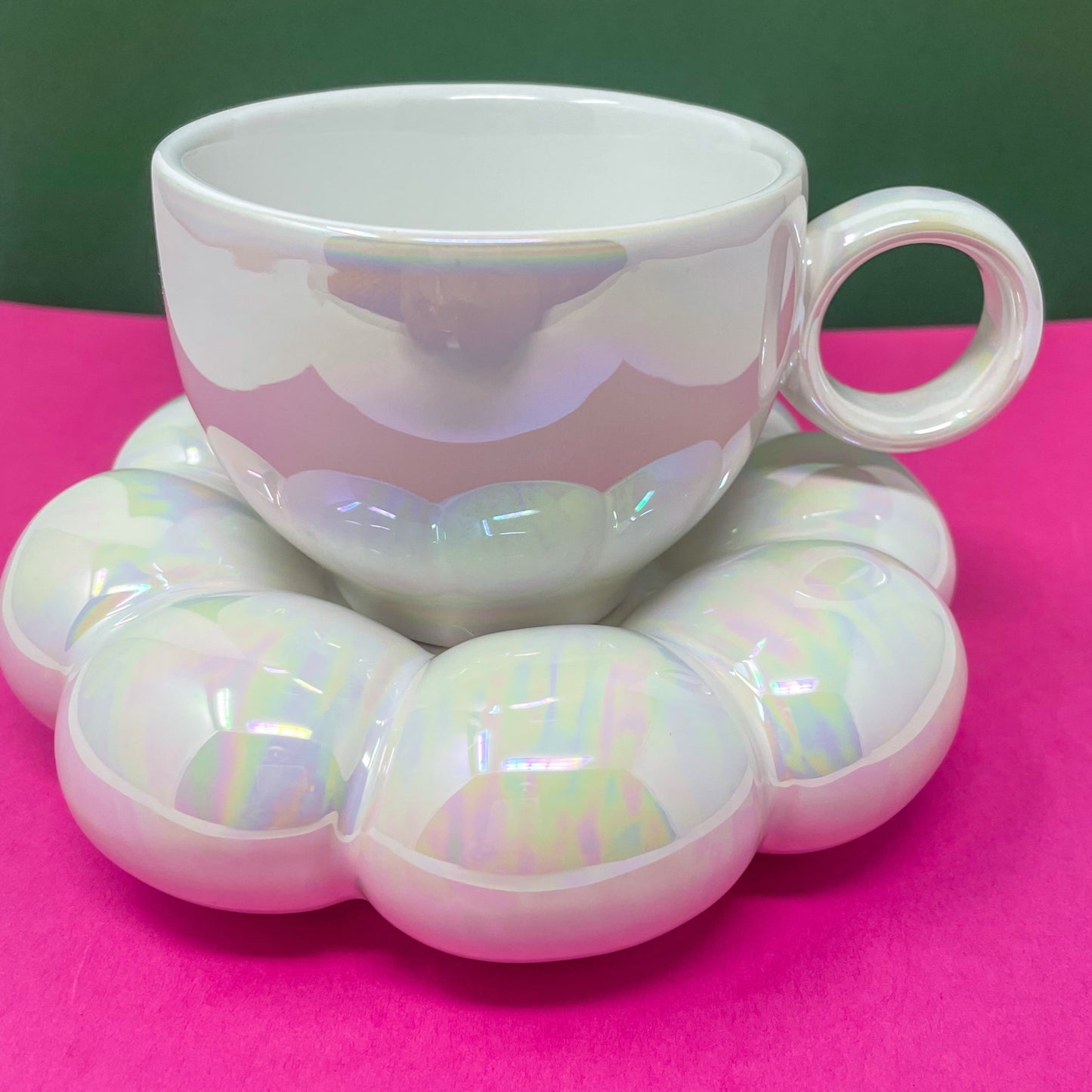 Iridescent Flower Mug and Saucer