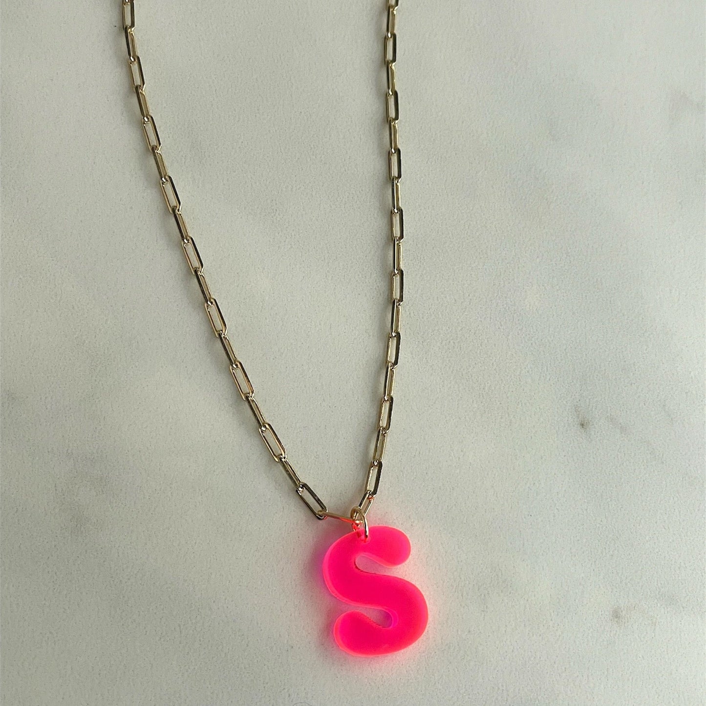 Neon Acrylic Initial Necklace on 18K Gold-Filled Chain – Personalized Hypoallergenic Jewelry
