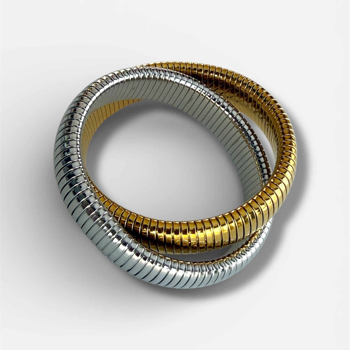 Interconnected Gold & Silver Stretch Bangle | Waterproof Stainless Steel Two-Tone Bracelet