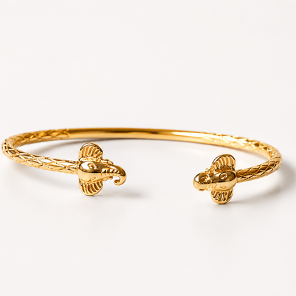 Gold Elephant Cuff Bangle Bracelet – Waterproof Stainless Steel Open Bangle, Gold Plated Elephant Jewelry