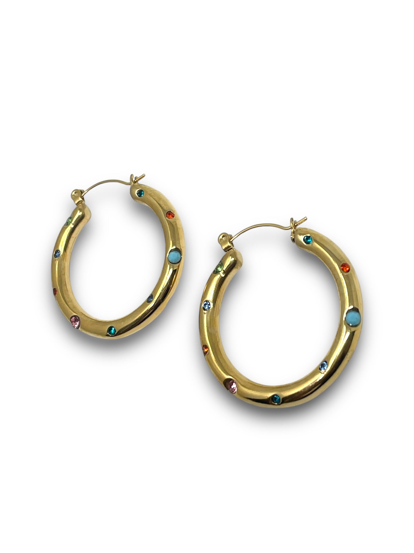 Multicolor Gemstone Gold Hoops