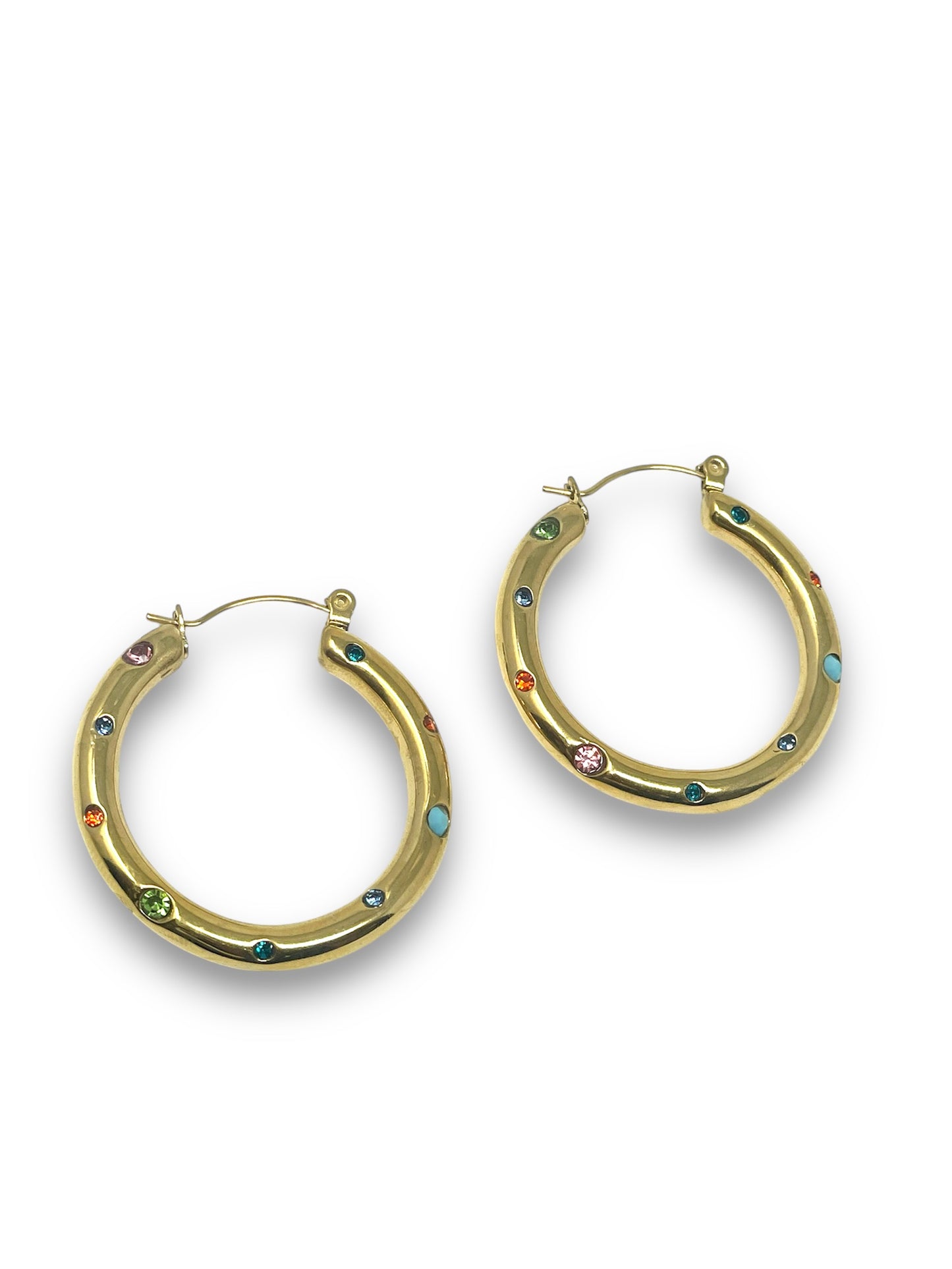 Multicolor Gemstone Gold Hoops