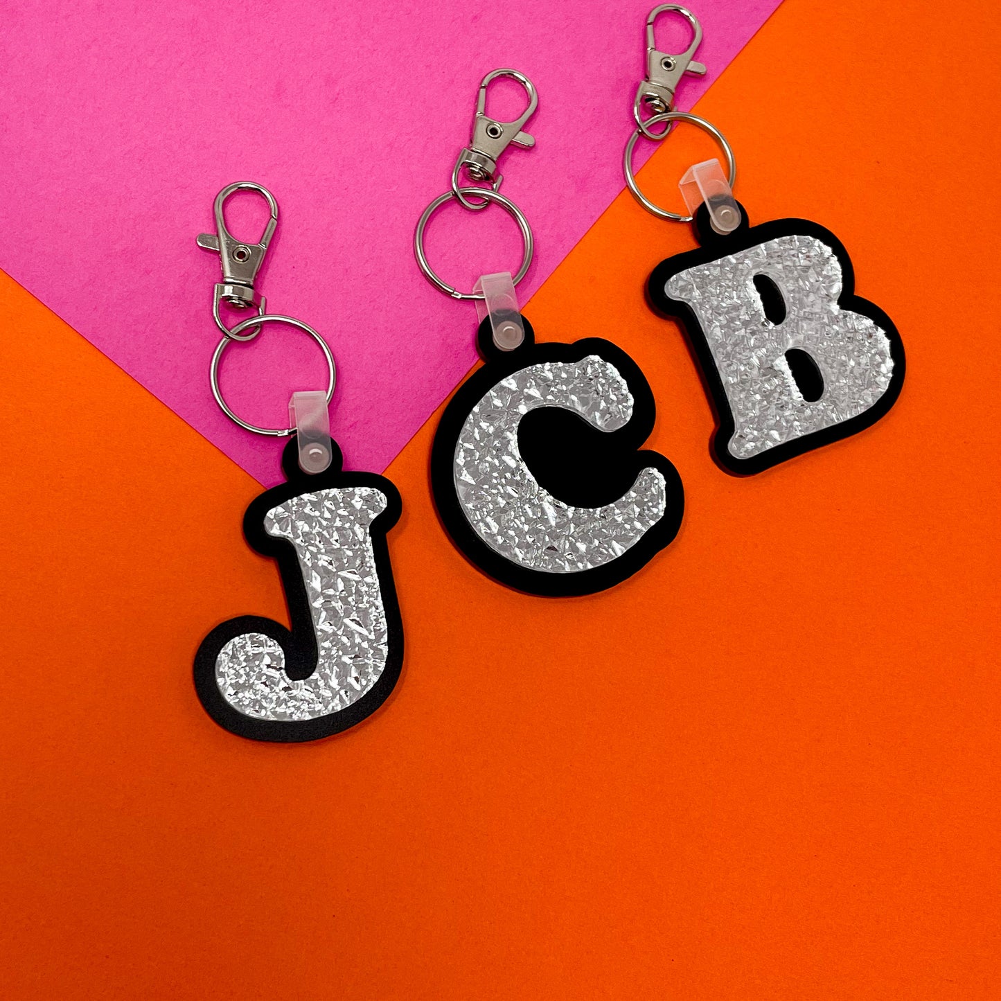 Black and Silver Personalized Letter Keychain