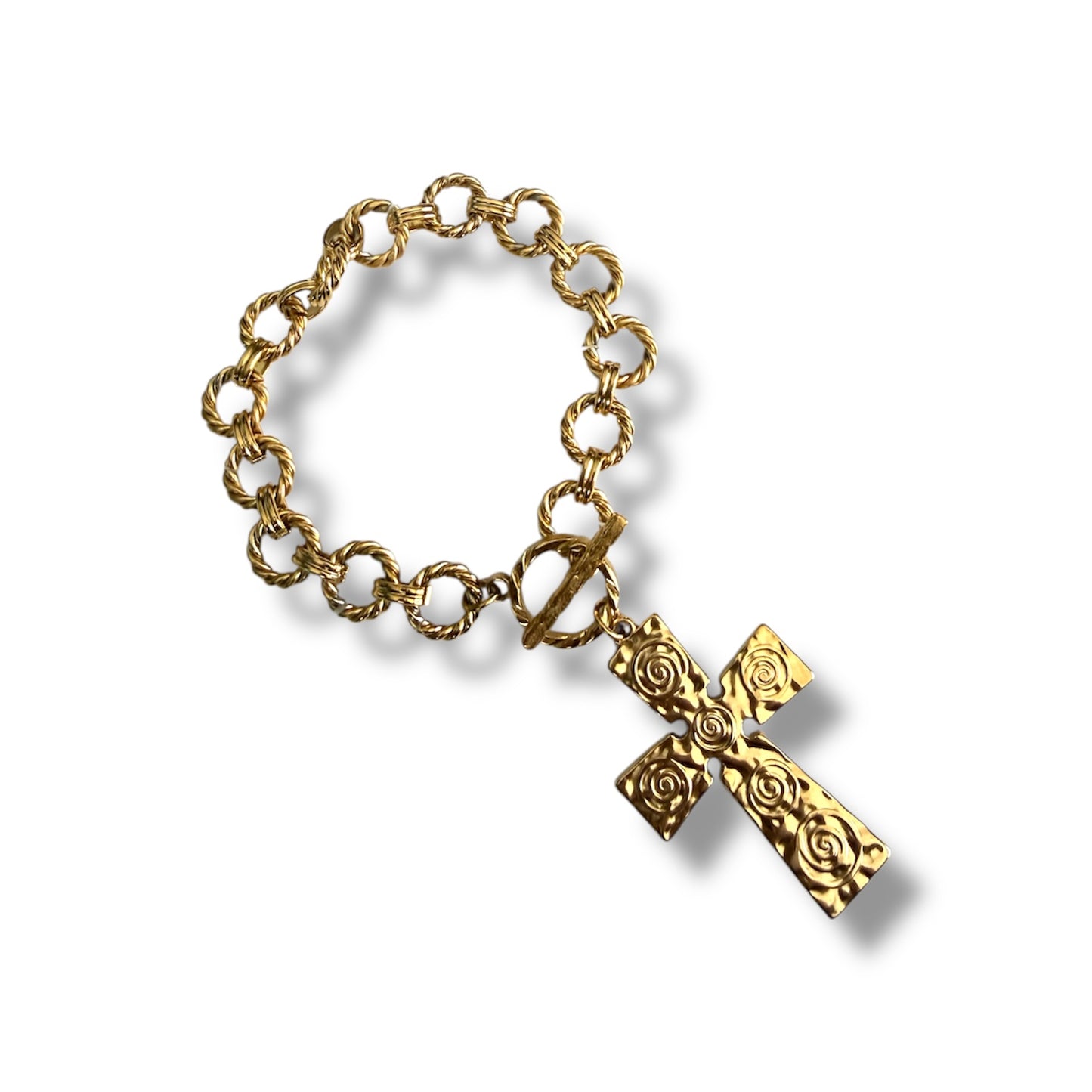Gold Chunky Cross Statement Bracelet