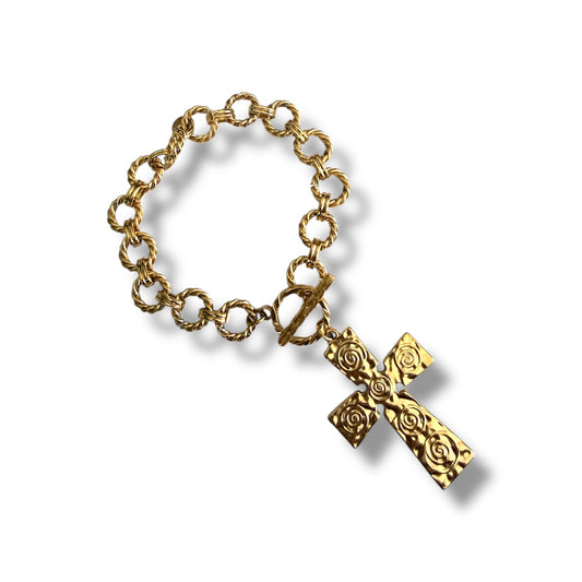 Gold Chunky Cross Statement Bracelet