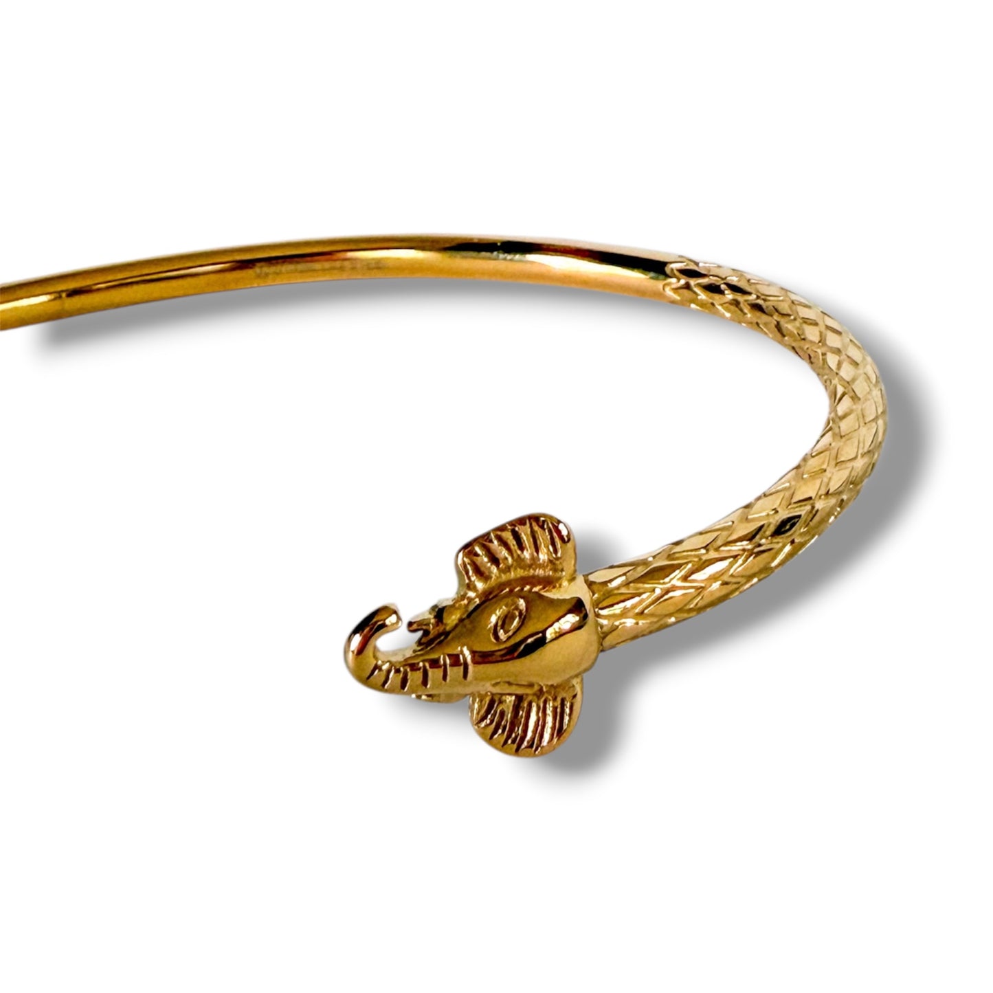 Large Gold Elephant Cuff Bangle Bracelet – Waterproof Stainless Steel Open Bangle, Gold Plated Elephant Jewelry